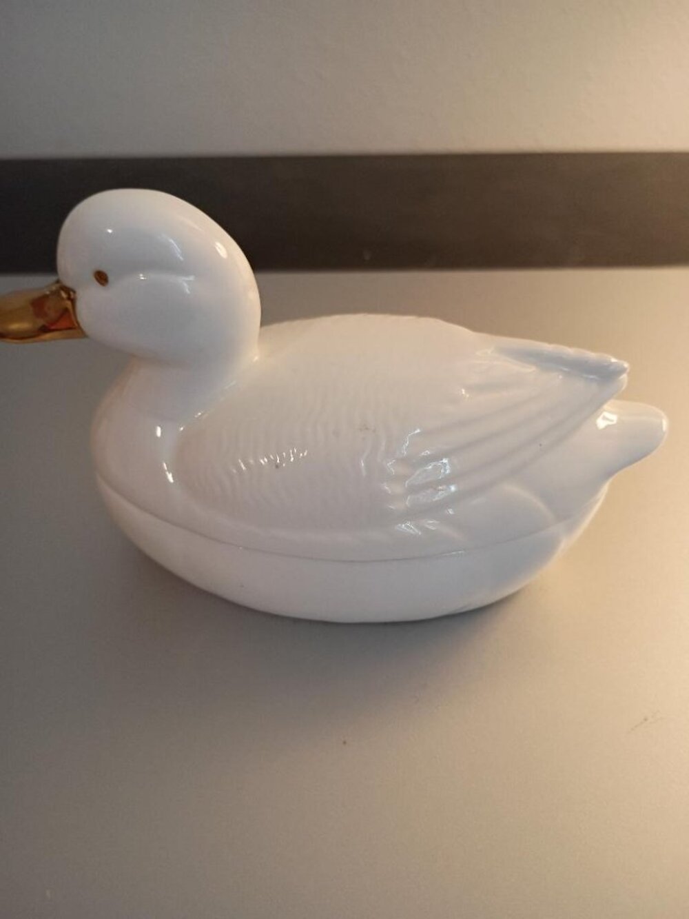 Ceramic Duck Trinket Box with Gold trim